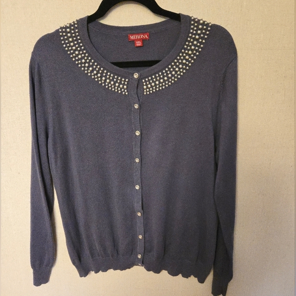 Merona Women's Blue Cardigan with Pearl Details
